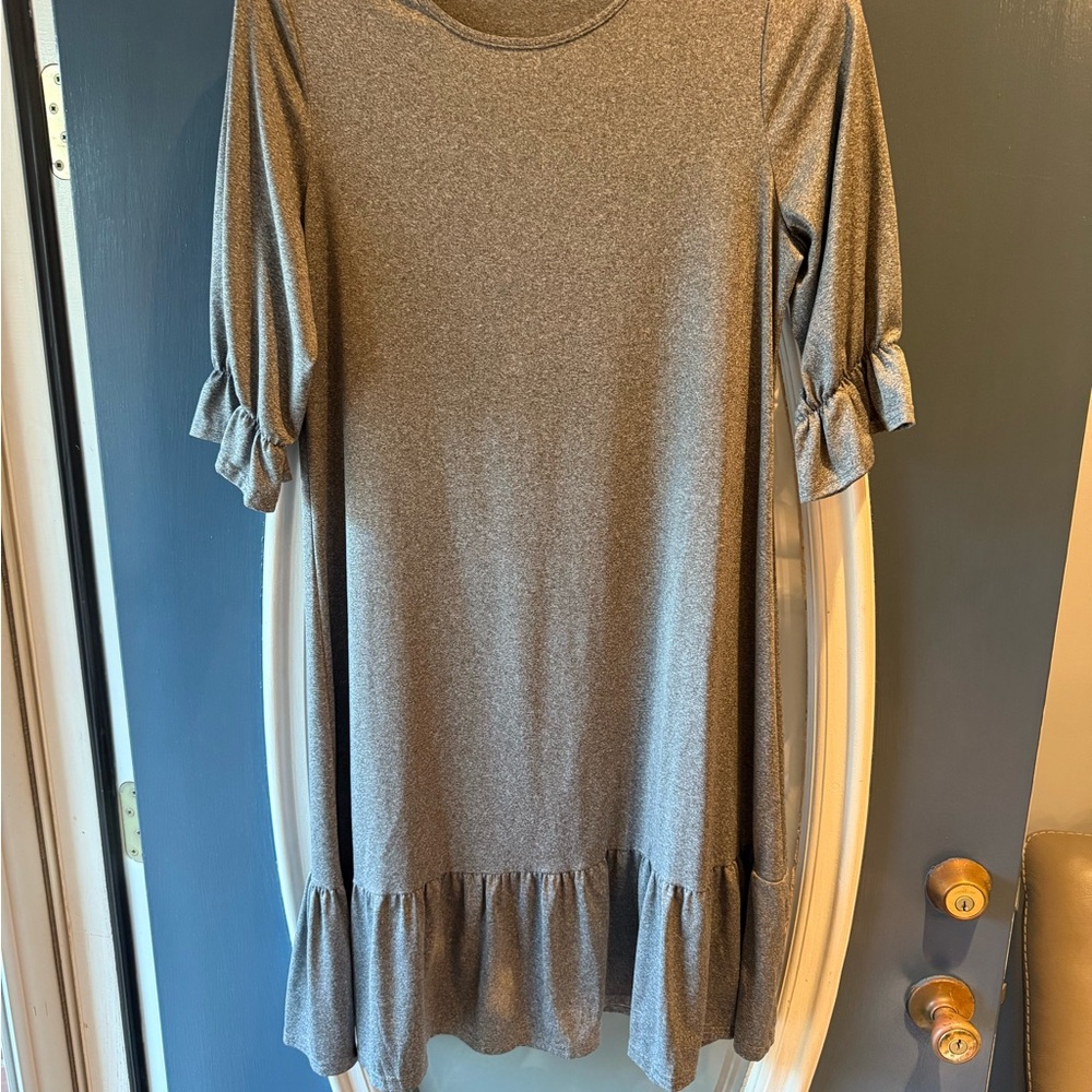 SHEIN Gray Midi Dress with Ruffle Hem
